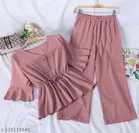 Polyester Solid Clothing Set for Girls, Peach 