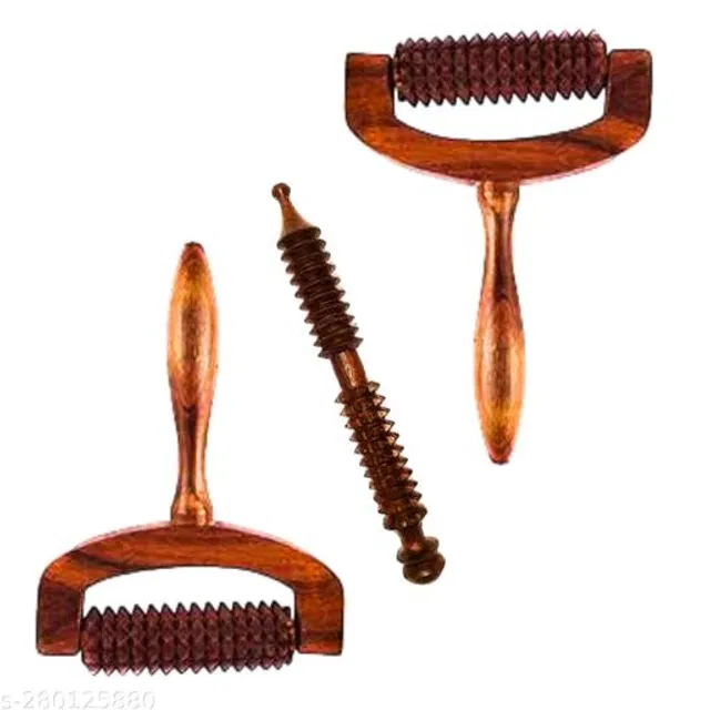 Wooden Body Massager Set (Brown, Set of 3)
