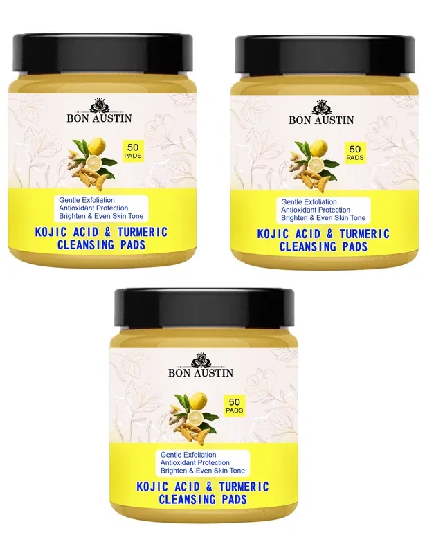 Bon Austin Turmeric & Kojic Acid 50 Pcs Cleansing Pads (Pack of 3)