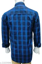 Cotton Blend Checked Shirt for Men, Blue 
