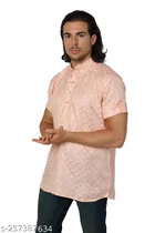 Cotton Blend Printed Short Kurta for Men 