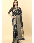 Banarasi Silk Printed Saree for Women, Black 