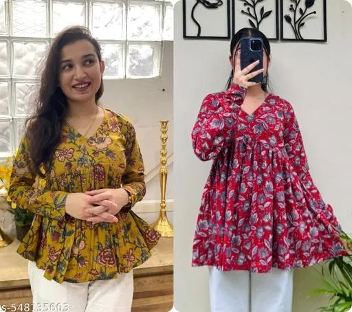 Floral Cotton Kurti for Women, Pack of 2 (Pink, L)