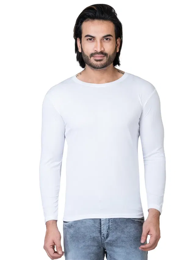 Cotton Blend Round Neck T-shirt for Men, White (XS)