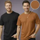 Polyester Round Neck T-shirt for Men, Multicolour, Pack of 2 