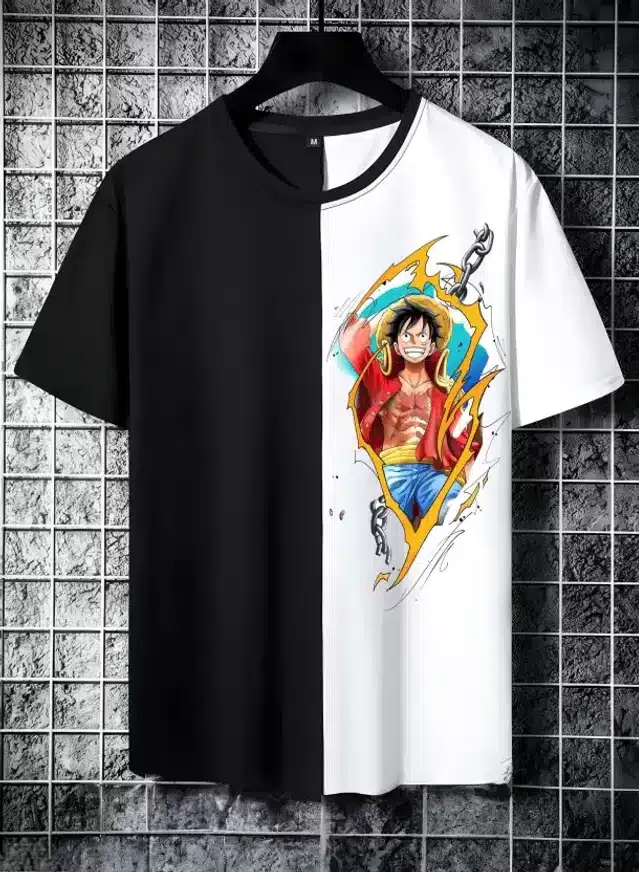 Half Sleeves T-Shirt for Men (Black & White, L)
