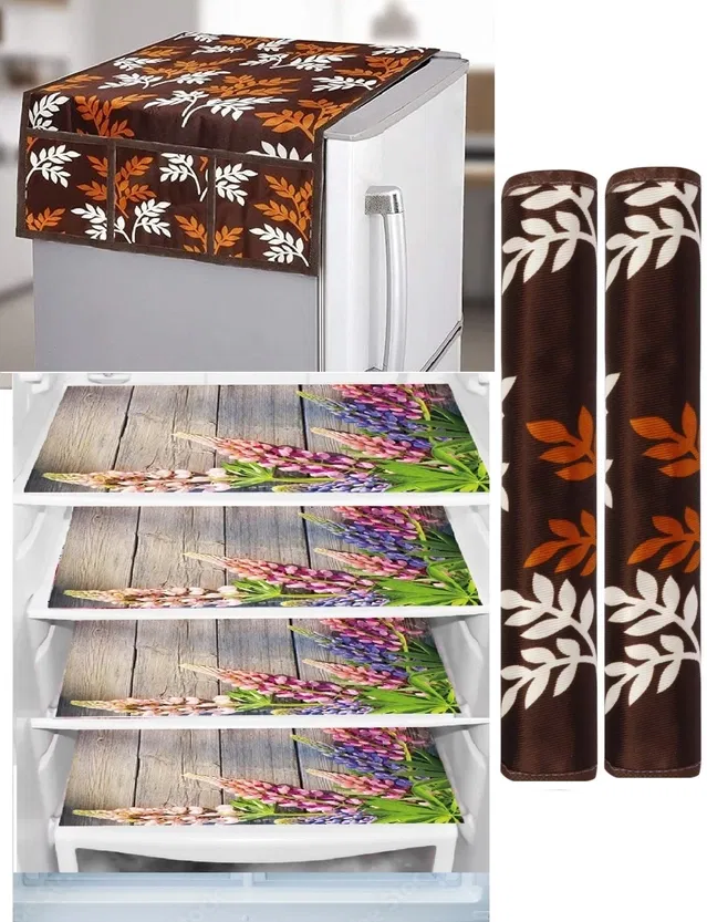 Knit 7 Pcs Fridge Cover Set (Multicolor, Set of 1)
