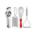 Oc9 Stainless Steel Lemon Squeezer & Cheese Grater & Egg Whisk & Potato Masher Kitchen Tool Set 