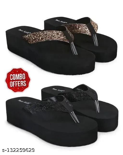Twosoft EVA Flip-flops for Women (Multicolor, 8) Pack of 2