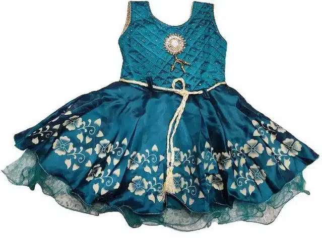 Cotton Blend Frock for Girls (Blue, 3-6 Months)