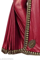 Lycra Embellished Saree For Women, Maroon