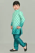 Dupion Silk Printed Kurta with Payjama for Boys, Sea Green 
