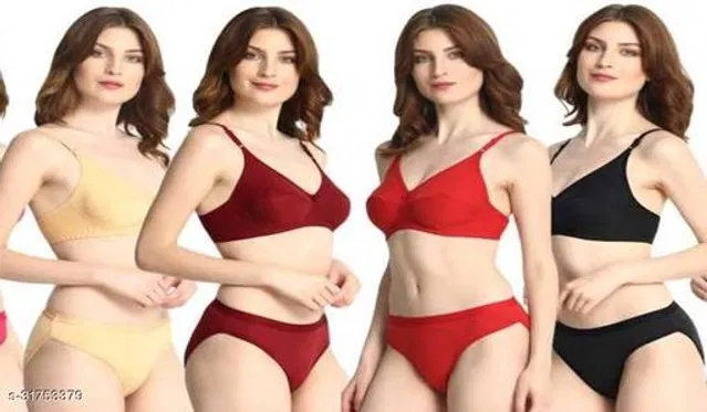Cotton Blend Solid Lingerie Set for Women (Multicolor, 38A) (Pack of 4)