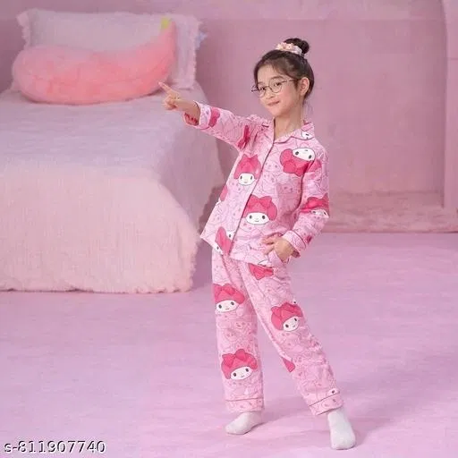 Night Suit for Girls (Pink, 3-4 Years)