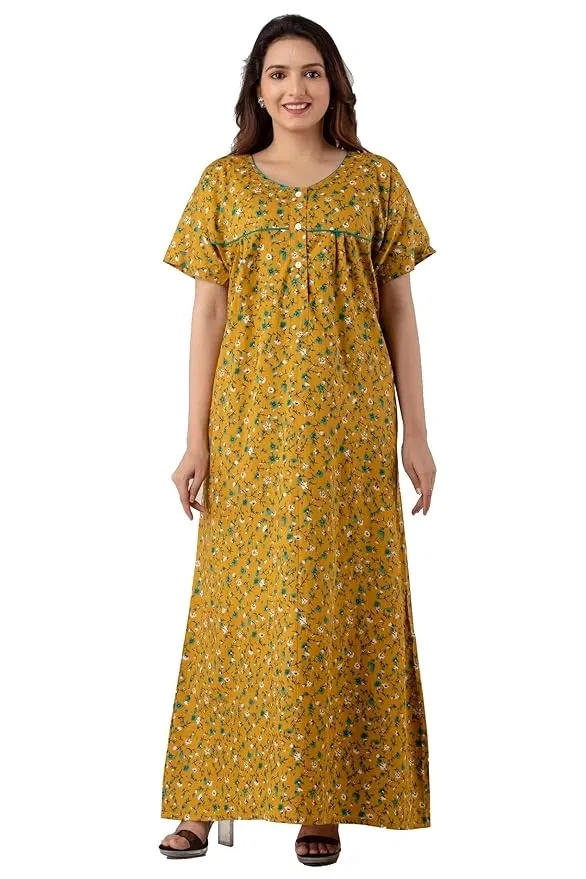 Womens Floral Printed Full Length Night Dress/Night Gown (Pack of 1)(Lavender)-L