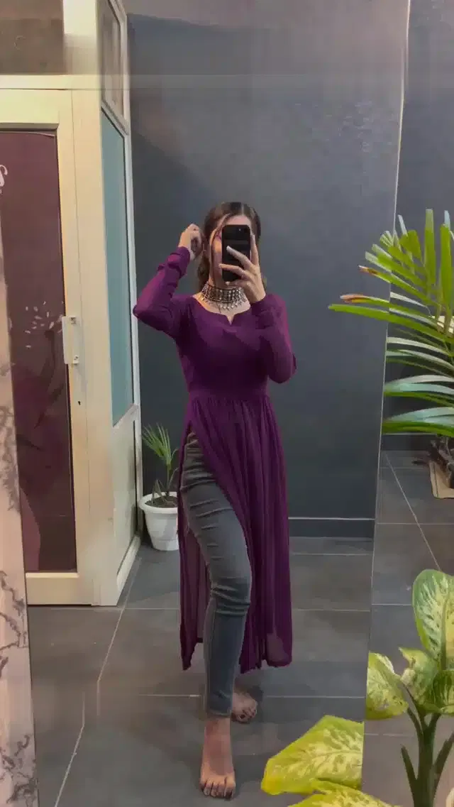 Full Sleeves Gown for Women (Purple, S)