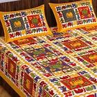 Jaipuri Cotton Double Bedsheet with 2 Pillow Covers | 80x90 Inch | Elephant Multicolour | Traditional Rajasthani Print