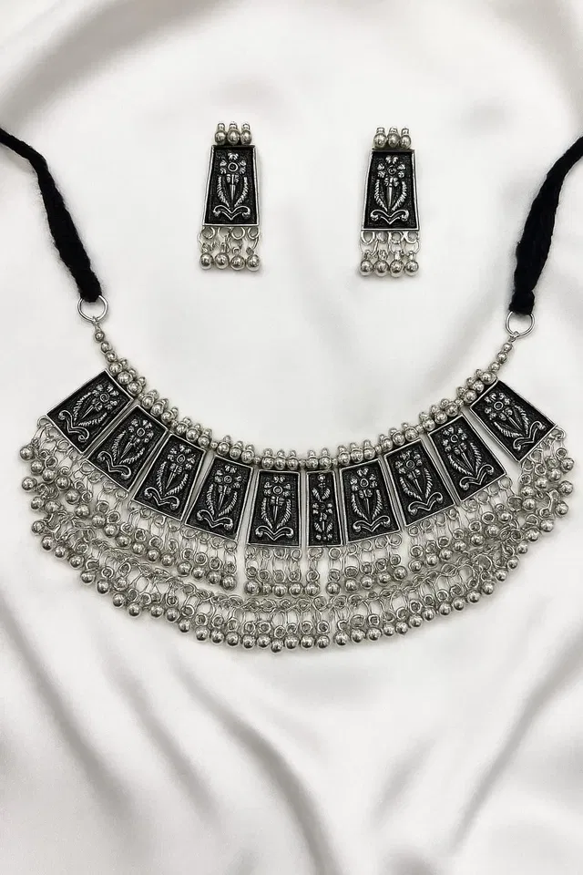 Women's Oxidized Jewellery Set with Earrings (Pack of 1)