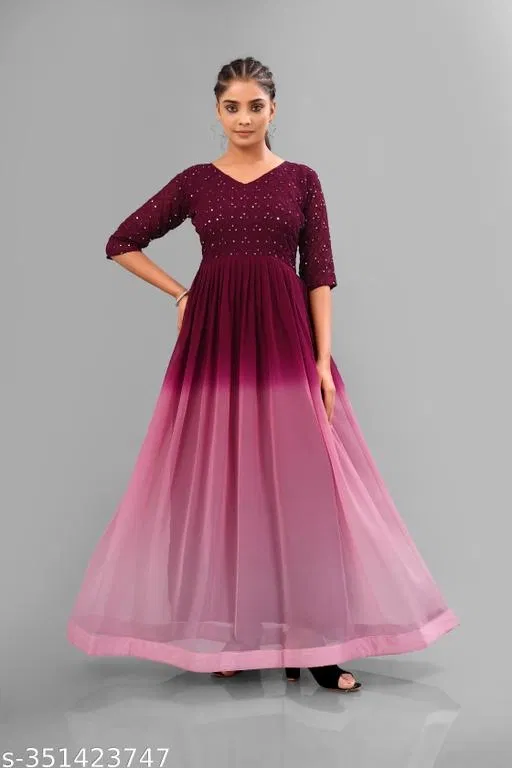 Colorblocked Pleated Maxi Gown for Women (Multicolor, XL)