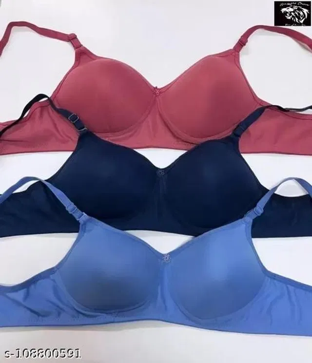 Cotton Blend Solid Padded Bra for Women (Multicolor, 40B) (Pack of 3)