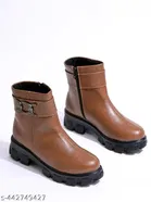 Shoetopia Solid Airmix Heeled Boots Brown 