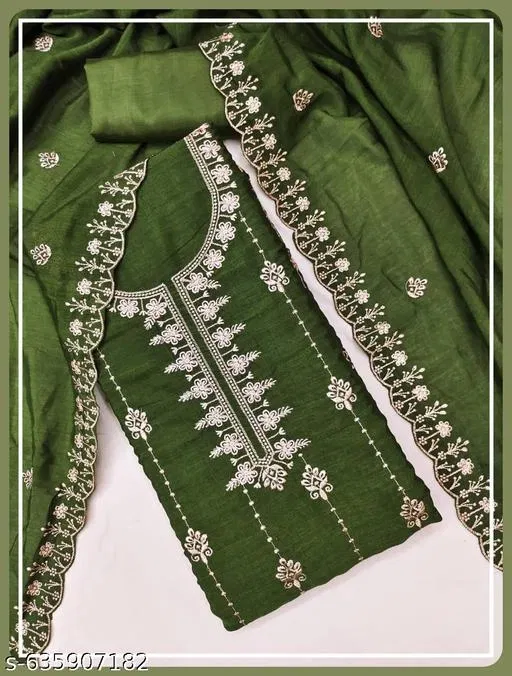 Vichitra Silk Punjabi/All Over Suits (Green, 6.85 meter for Women (3XL)