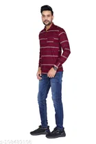 Cotton Blend Striped Shirt for Men, Maroon 
