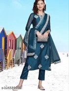 Rayon Embroidered Kurta with Pant & Dupatta for Women 