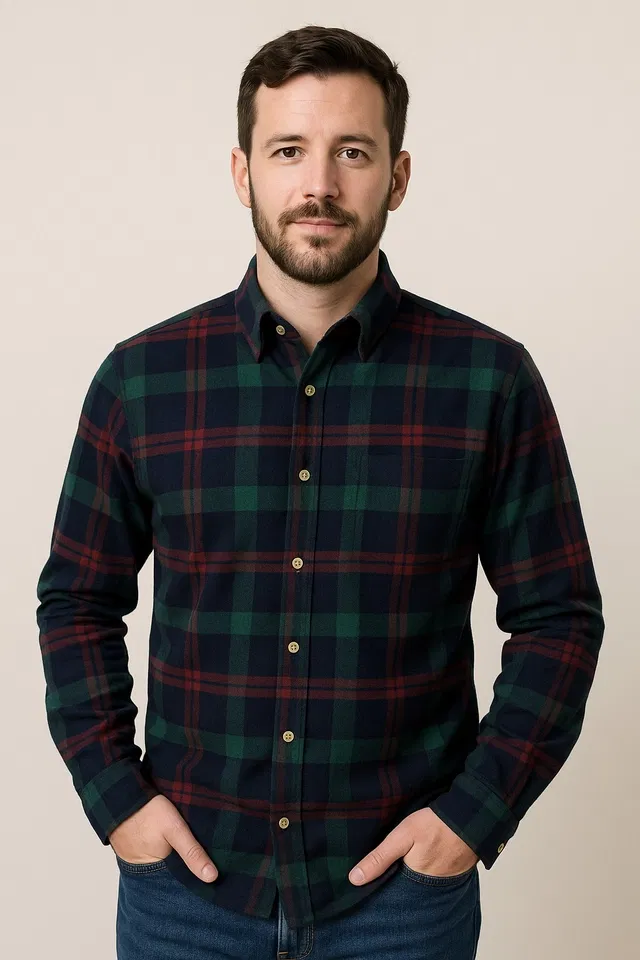 Cotton Blend Checkered Shirt for Men, Multicolour (M)