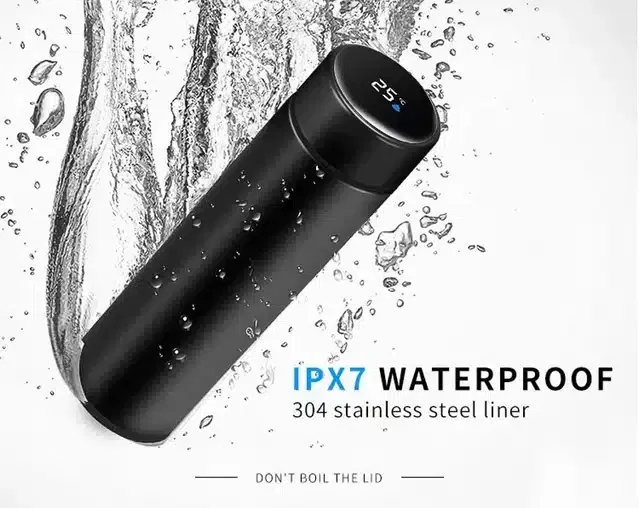 Stainless Steel Water Bottle with LED Temperature Display (Black, 500 ml)