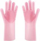 Silicone Cleaning Hand Gloves for Kitchen Dishwashing and Pet Grooming (Multicolor, Set of 1)