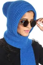 Woolen Knitted Muffler Cap for Women, Blue, Set of 1