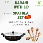 Cast Iron Kadai with 5 Pcs Spatula Set (Multicolor, Set of 2)