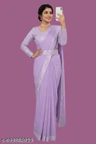 Georgette Solid Saree For Women, Lavender
