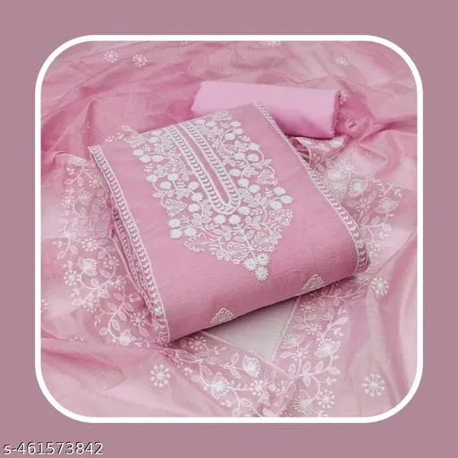 Embroidered Lucknowi Chanderi Cotton Un Stitched Sewing & Embroidery (Pink, Un Stitched)