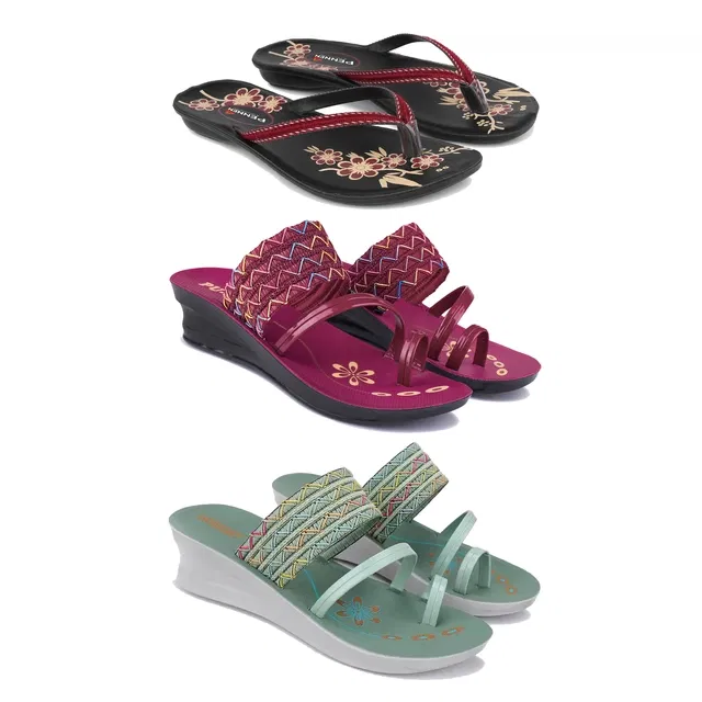 Flats with 2 Pairs Heels for Women (Multicolor, 7) (Set of 3)