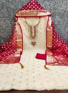 Vichitra Silk Embroidered Unstitched Suit Fabric, Pink