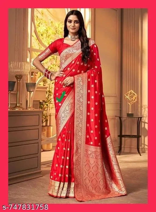 Kanjeevaram Saree for Women (Red, Free Size)