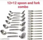 Stainless Steel Spoons (12 Pcs) with Forks (12 Pcs) (Silver, Set of 2)