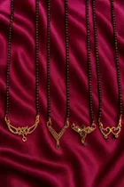 Elegant Gold-Plated Mangalsutras with Black Beaded Chains for Women (Pack of 4)