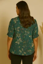 Women's Tropical Floral Print Mandarin Collar Top, L 