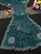 Crepe Solid Saree for Women, Teal 