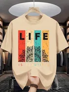 Polyester Printed Half Sleeves T-Shirts For Men, Beige 