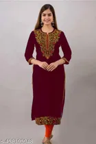 Embroidered Kurta Set with Solid Print for Women 