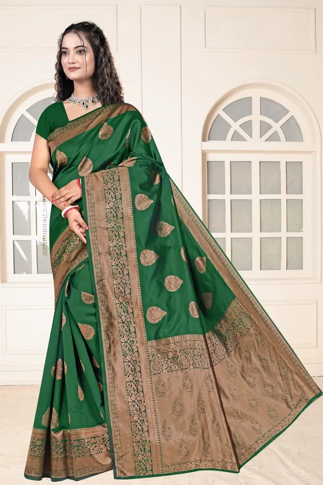 Jacquard Woven Design Saree for Women, Bottle Green (6.3 m)