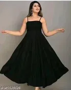 Fit and Flare Full Length Dress for Women, Black 