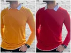 Cotton Blend Solid Polo T-Shirt for Men, Yellow & Red, Pack of 2 