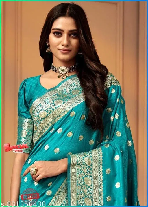 Kanjeevaram Saree with Zari Woven for Women (Blue, Free Size)