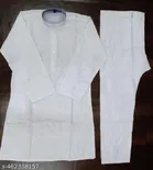 Cotton Solid Kurta Set for Men, White 
