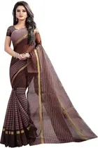 Polycotton Striped Saree for Women 